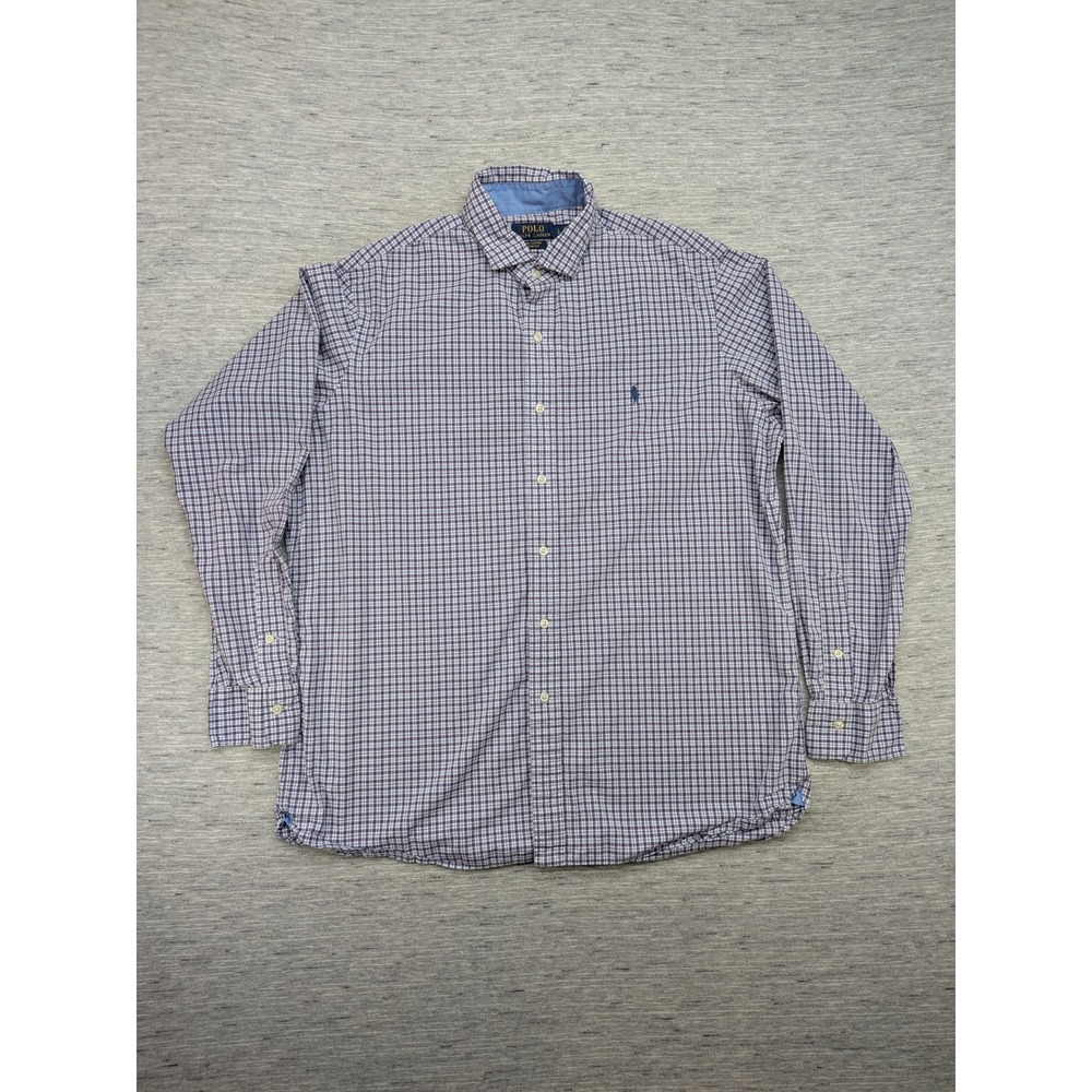 Polo Ralph Lauren Stretch Button Down Shirt Plaid Checkered Long Sleeve L